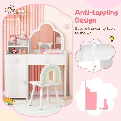 2 In 1 Kids Vanity Set With Mirror | Detachable Top White