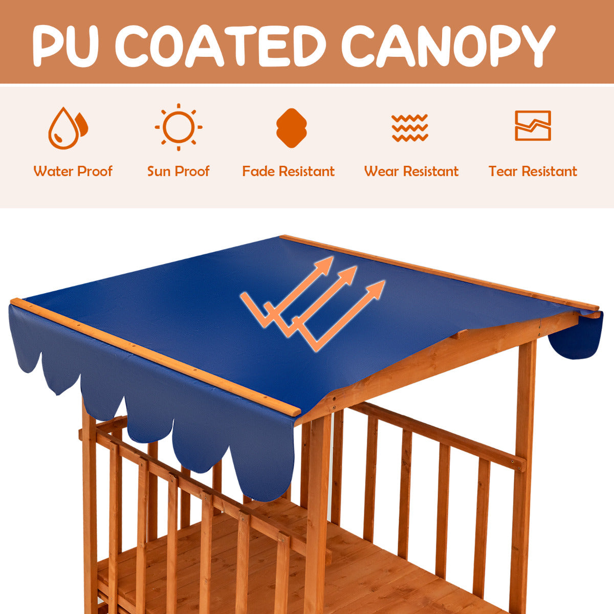 Natural Cedar Wood Kids Playhouse and Sandbox | Blue Canopy
