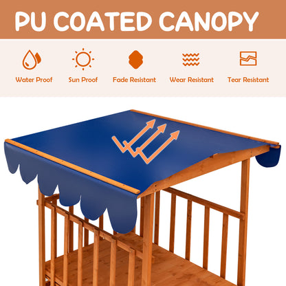 Natural Cedar Wood Kids Playhouse and Sandbox | Blue Canopy