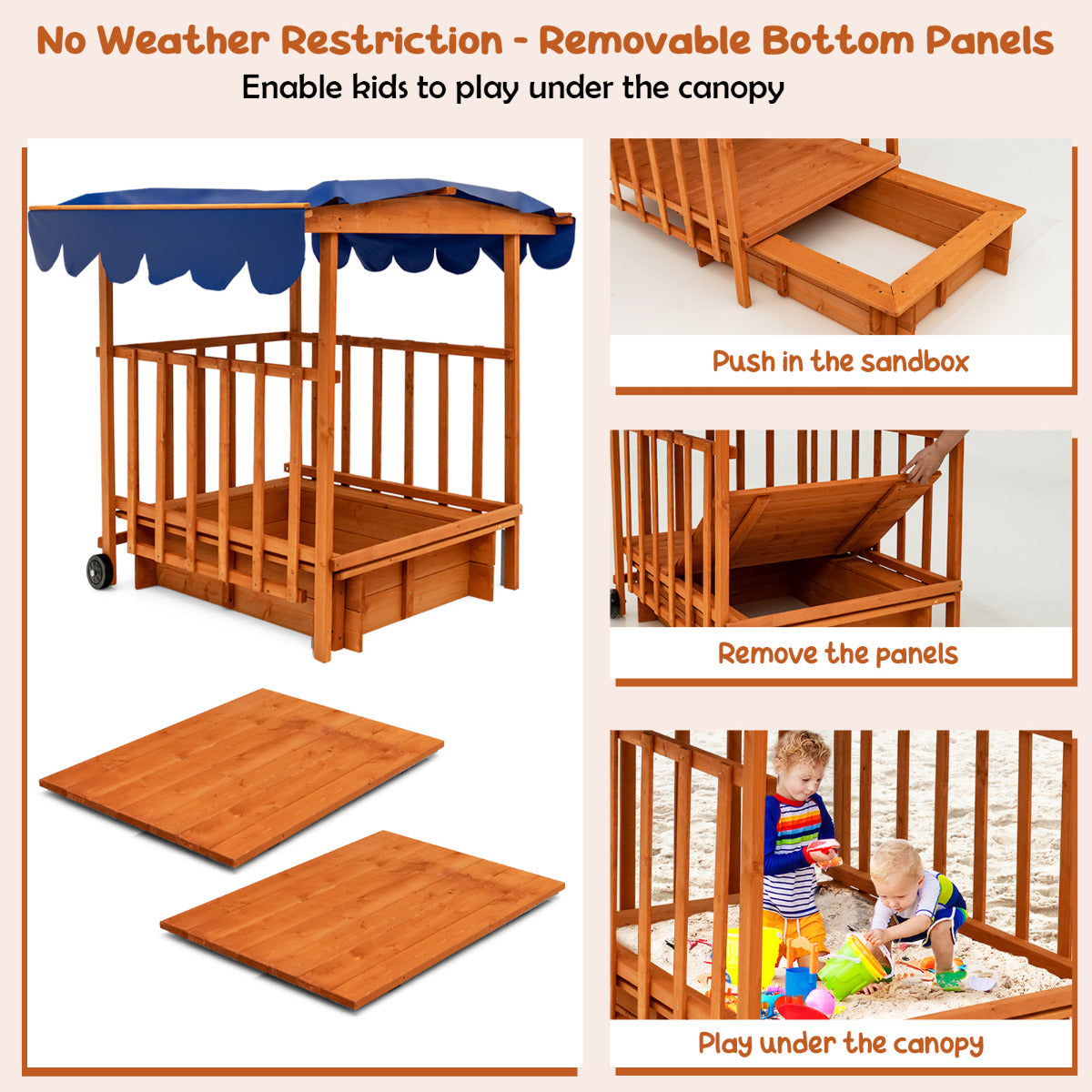 Natural Cedar Wood Kids Playhouse and Sandbox | Blue Canopy