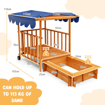 Natural Cedar Wood Kids Playhouse and Sandbox | Blue Canopy