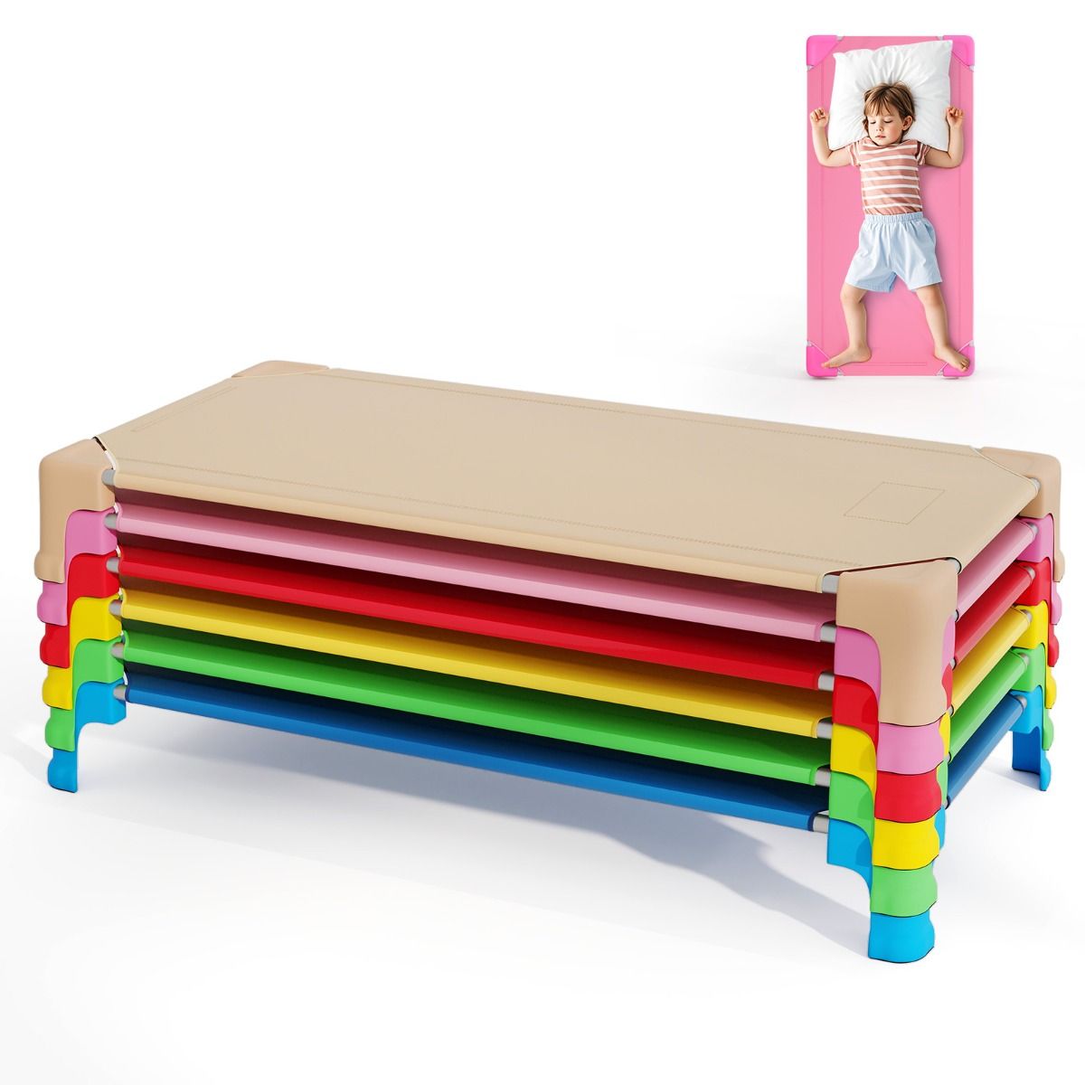 Nap Stackables Stackable Children Nap Cots | Colorful 6 Pack Space-Saving Beds – Kids ...