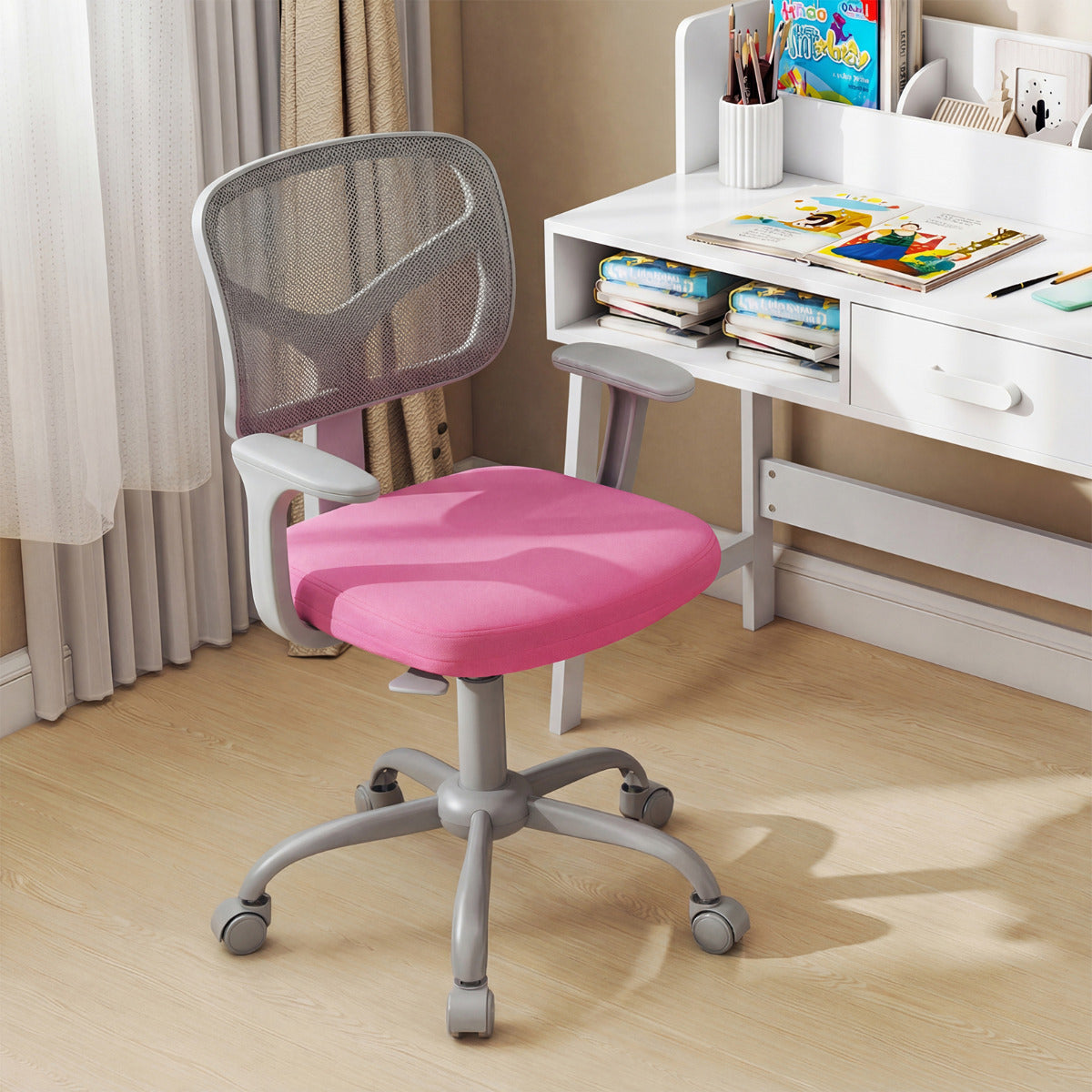 Pink Kids Adjustable Height Desk Chair | Ergonomic Swivel