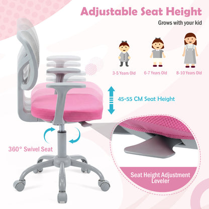 Pink Kids Adjustable Height Desk Chair | Ergonomic Swivel