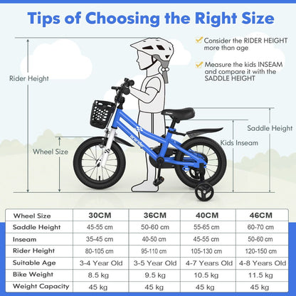 Children Training Bicycle | Blue 46cm Adjustable Dual Brake Bike