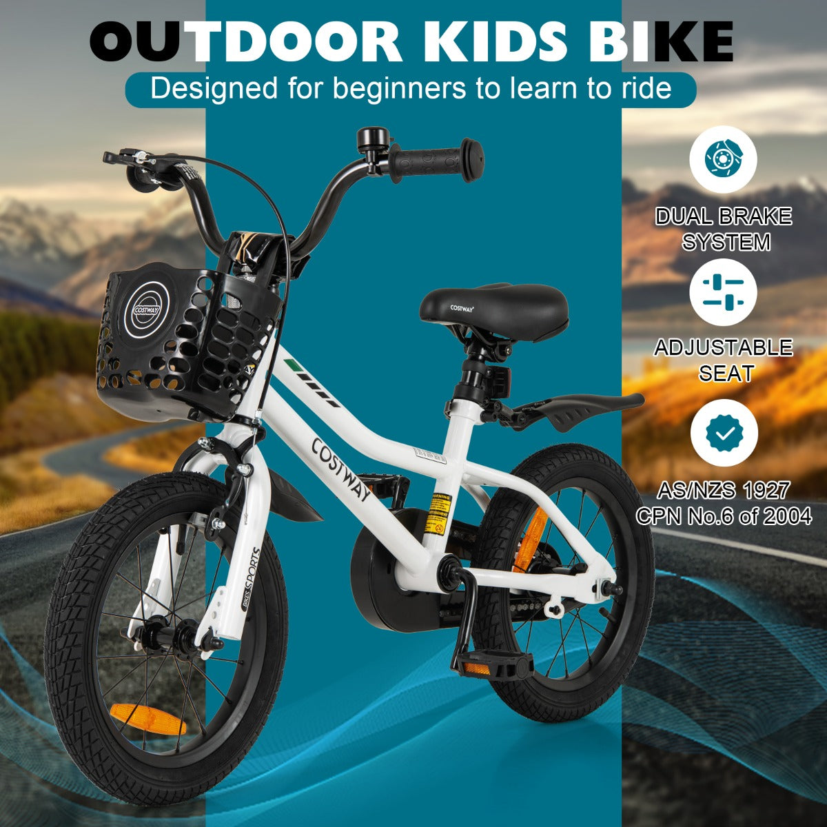 Children Training Bicycle | Cream White 14" Dual Brake Adjustable