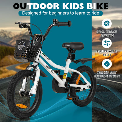 Children Training Bicycle | Cream White 14" Dual Brake Adjustable