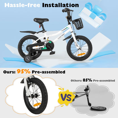 Children Training Bicycle | Cream White 14" Dual Brake Adjustable