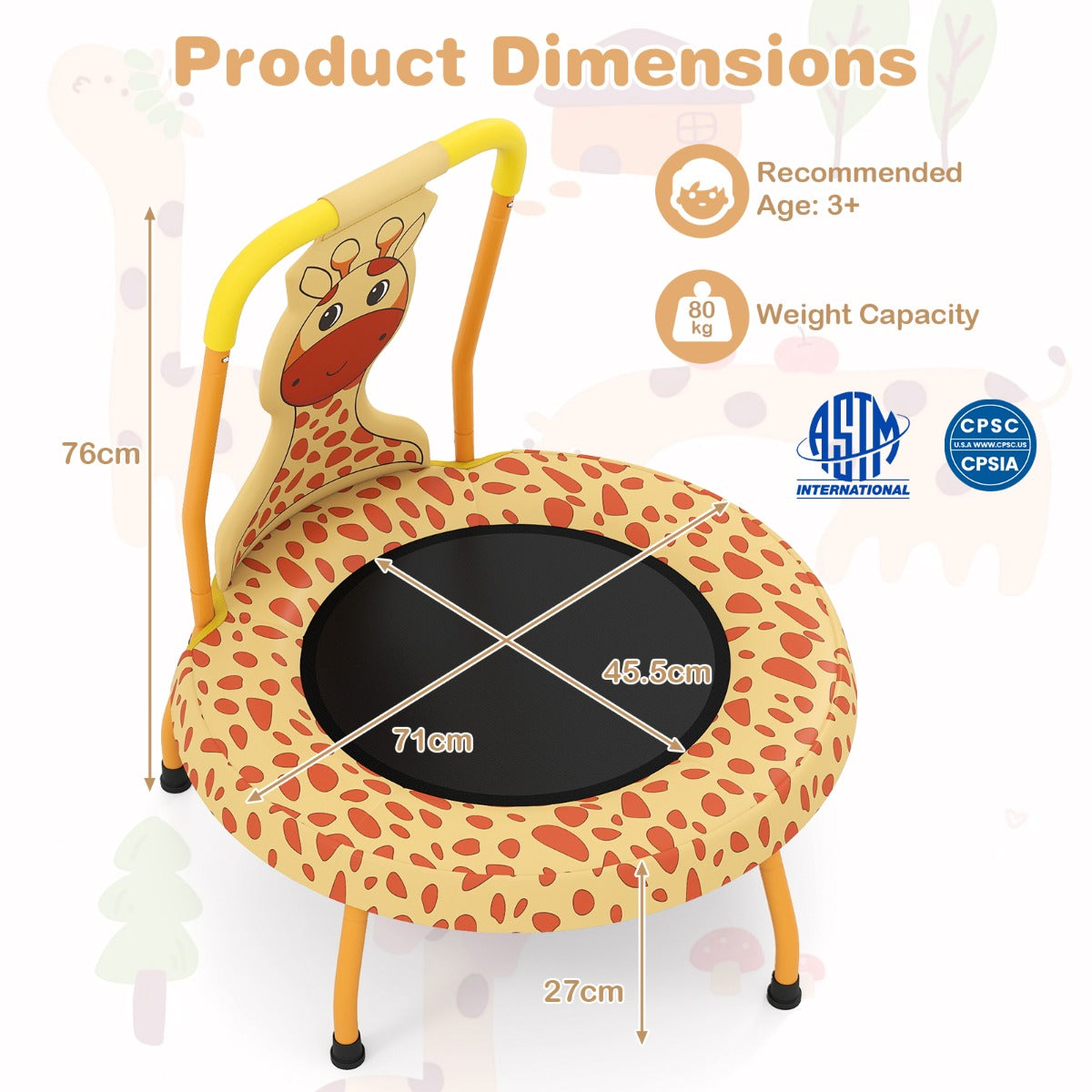 Orange Kids Trampoline | Foam Handle 71cm Bounce Mat 3-6 Years