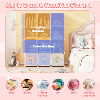 Children Zodiac Pattern Wardrobe | 12 Cube Storage in Pink