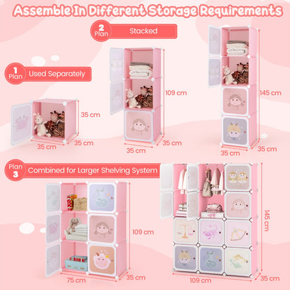 Children Zodiac Pattern Wardrobe | 12 Cube Storage in Pink