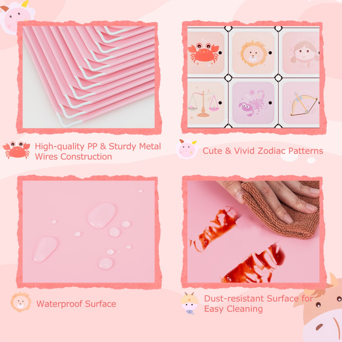Children Zodiac Pattern Wardrobe | 12 Cube Storage in Pink