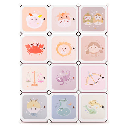 Children Zodiac Pattern Wardrobe | 12 Cube Storage in Pink