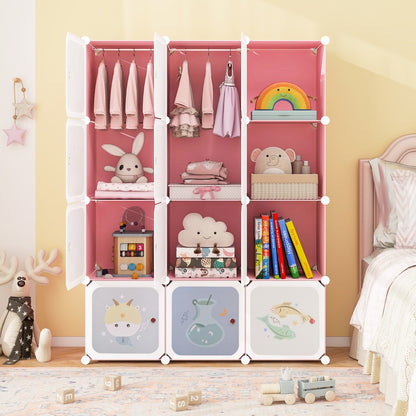 Children Zodiac Pattern Wardrobe | 12 Cube Storage in Pink