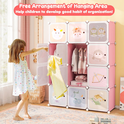 Children Zodiac Pattern Wardrobe | 12 Cube Storage in Pink