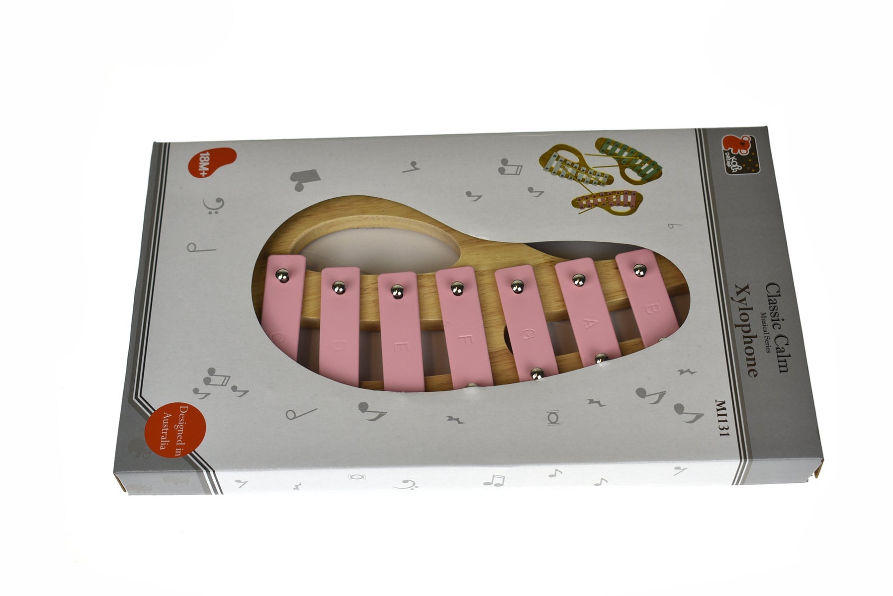 Pink wooden xylophone for kids, creating classic and calming melodies at home playtime.