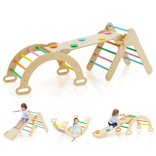 Montessori 3-Piece Wooden Climbing Triangle Set for Toddlers in Multicolour - Perfect for Active Play at Home