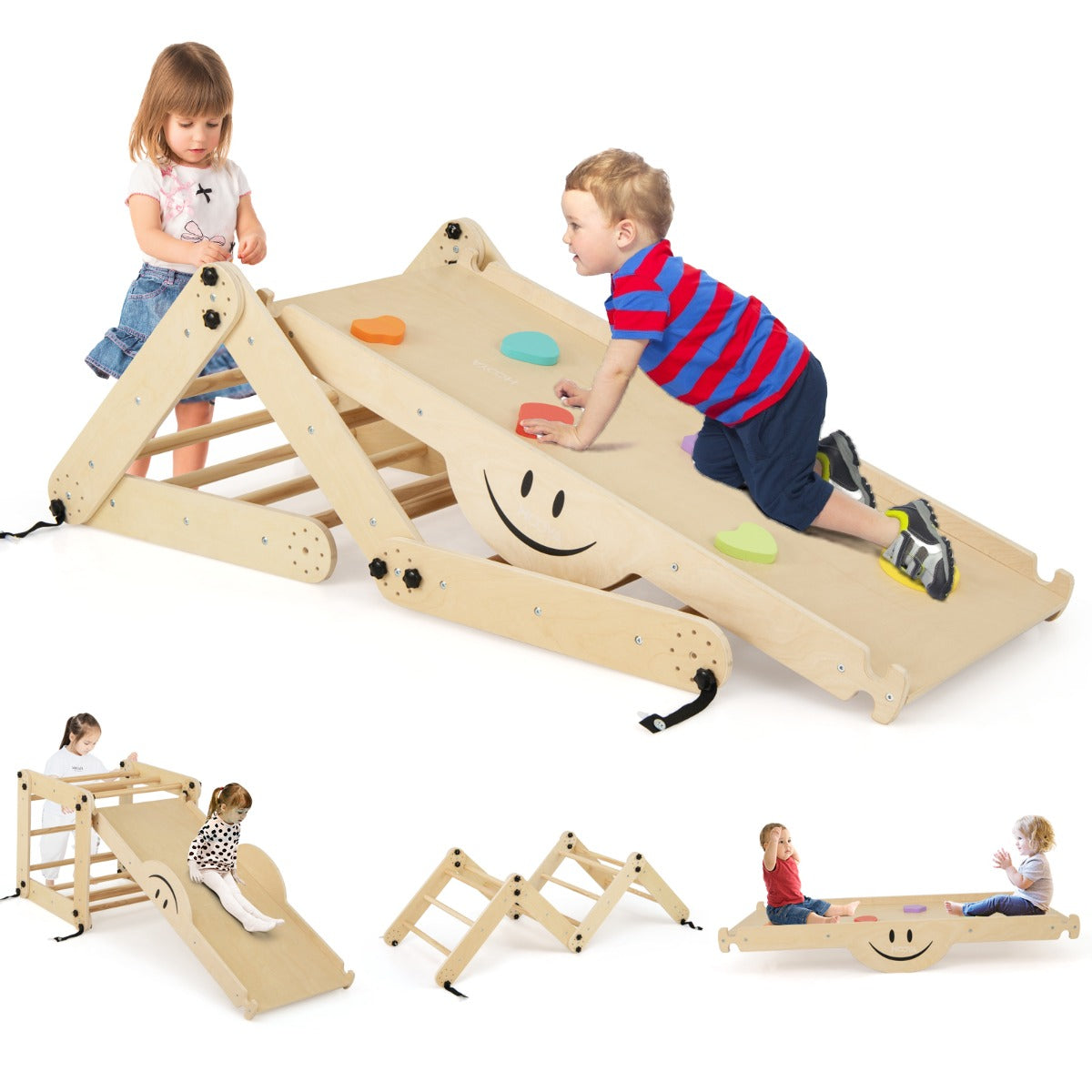 Climbing Triangle | Adjustable Wooden Gym with Colorful Ramp