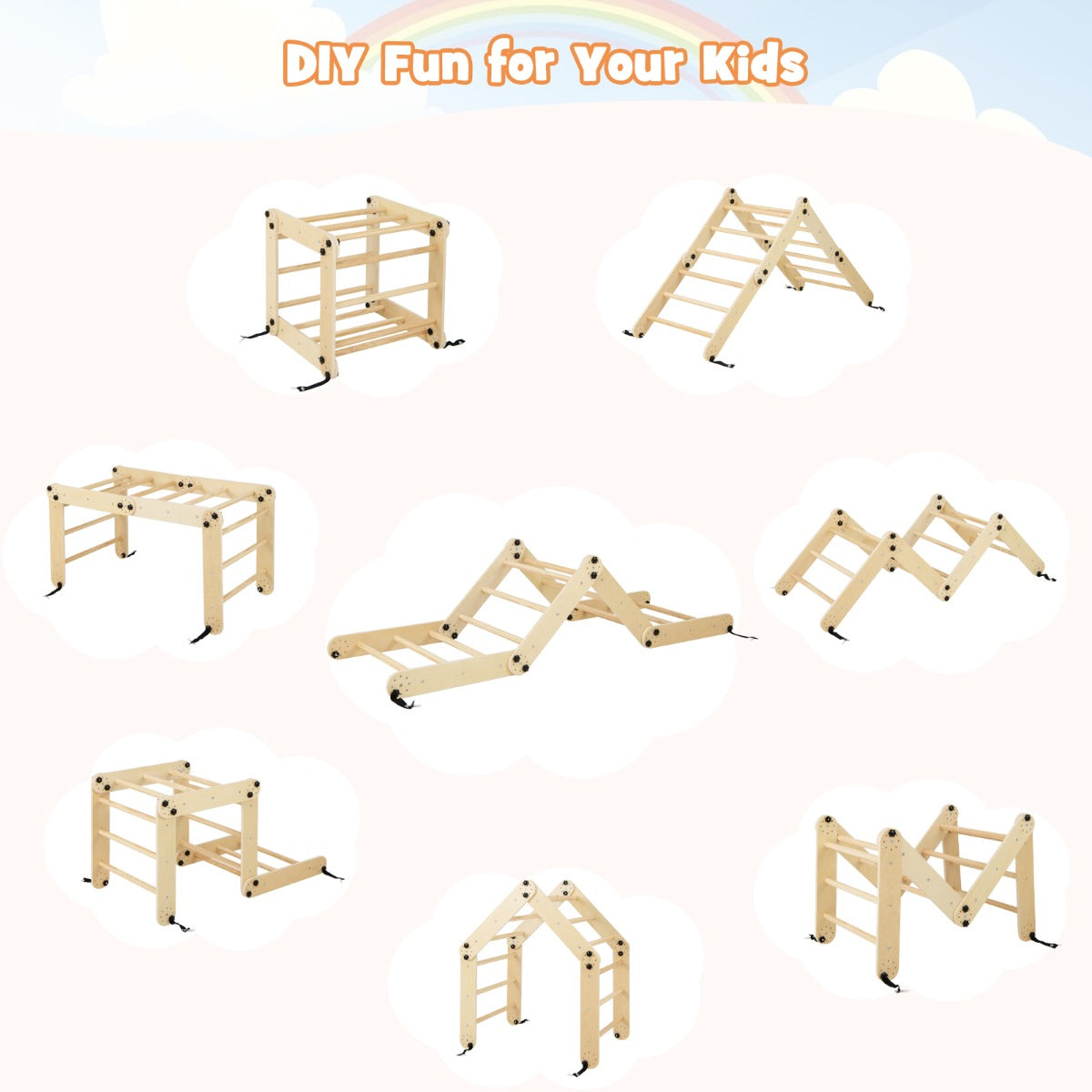 Climbing Triangle | Adjustable Wooden Gym with Colorful Ramp