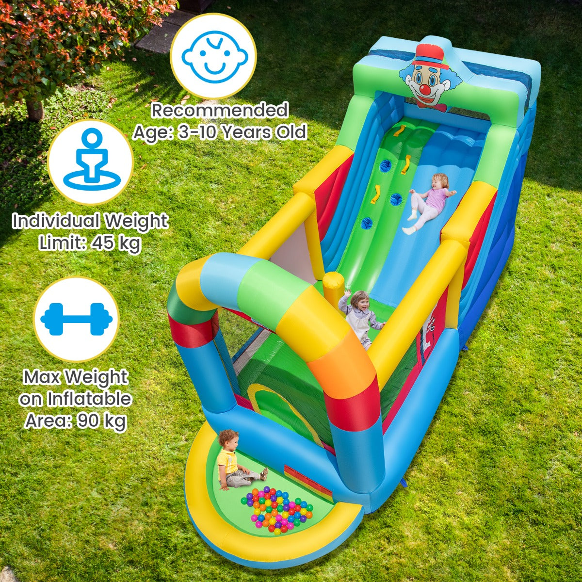 Multi-Color Clownland Bouncy Castle | Slide & Climbing Wall