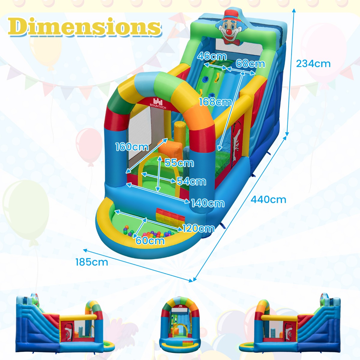 Multi-Color Clownland Bouncy Castle | Slide & Climbing Wall