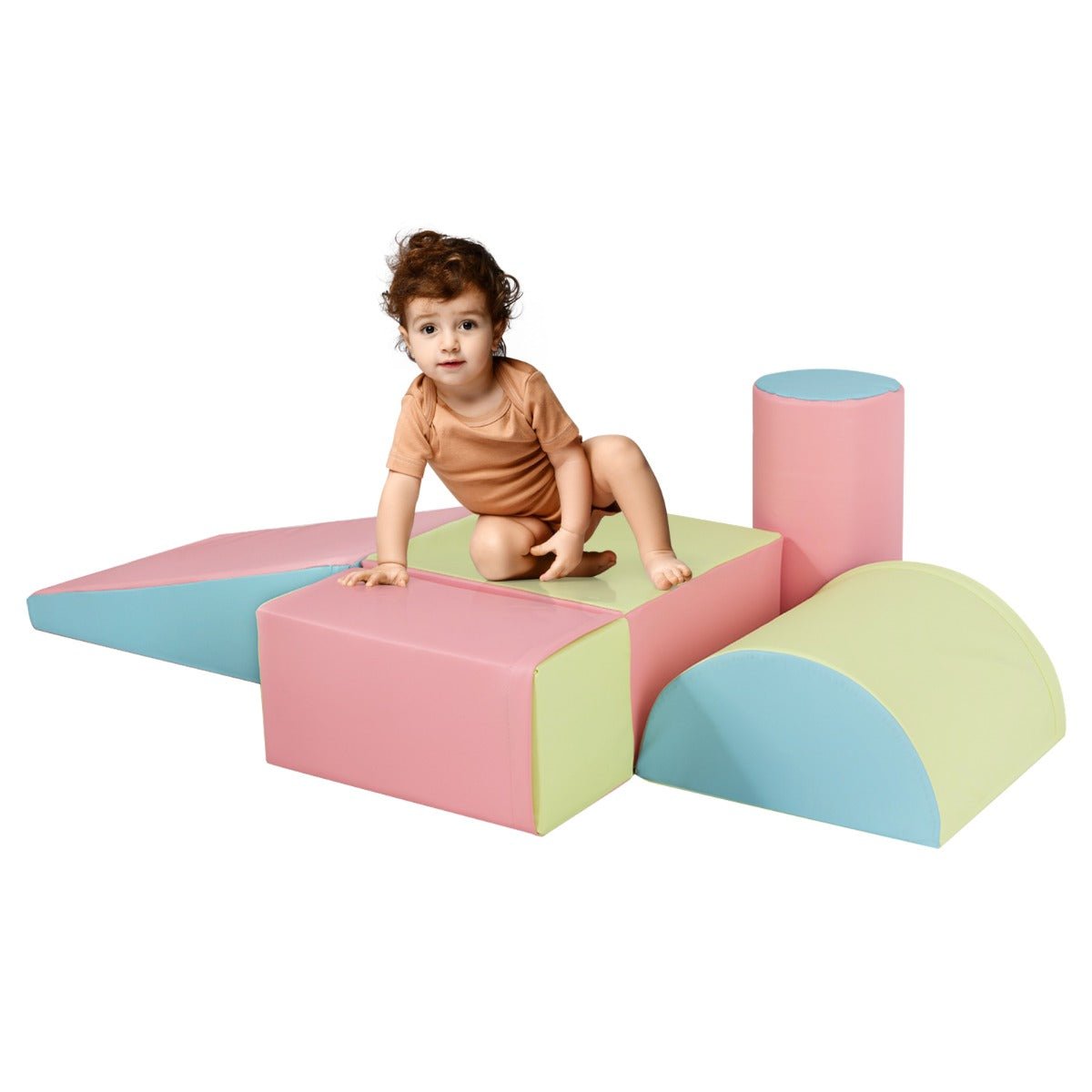 Vibrant 5-piece foam climbing set for toddlers, safe for home playtime adventures.