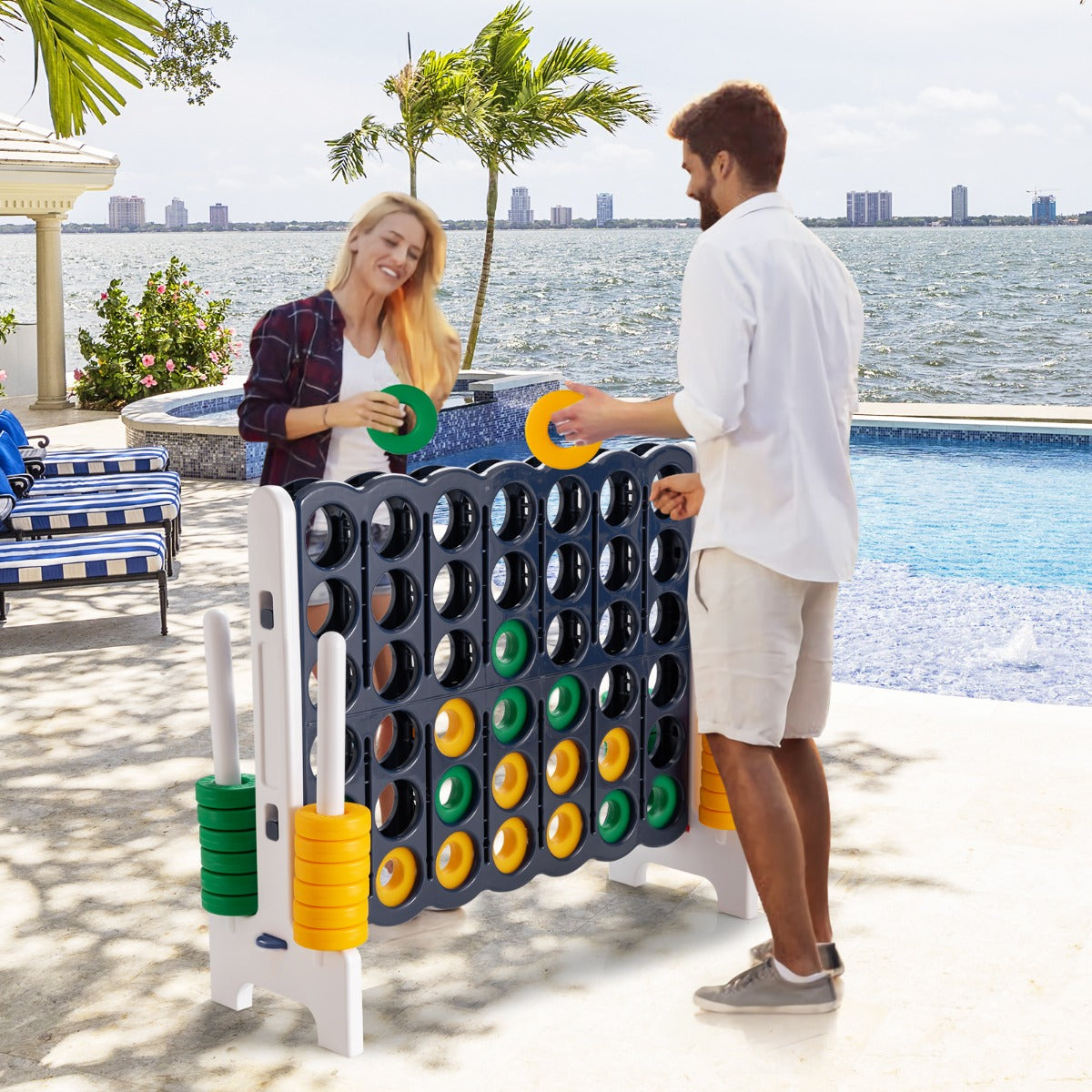 Giant Connect 4 Jumbo Yard Game | Yellow & Green Rings – Kids Mega Mart