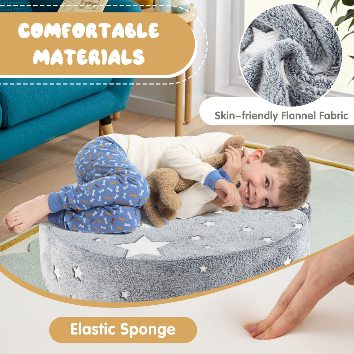 Grey Kids Sofa | Convertible Chair with Washable Cover