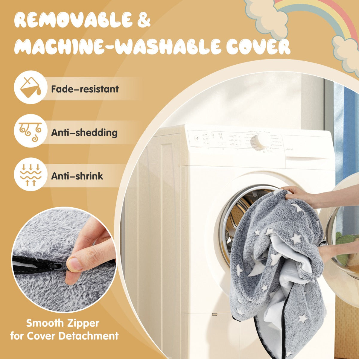 Grey Kids Sofa | Convertible Chair with Washable Cover