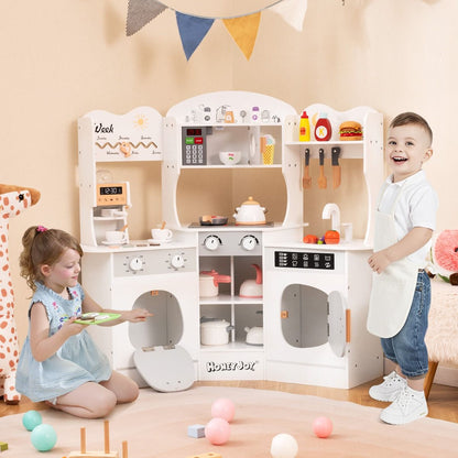 Corner Wooden Play Kitchen | Lights & Sounds | White
