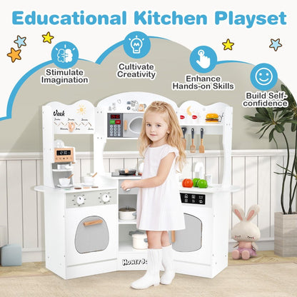 Corner Wooden Play Kitchen | Lights & Sounds | White
