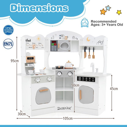 Corner Wooden Play Kitchen | Lights & Sounds | White