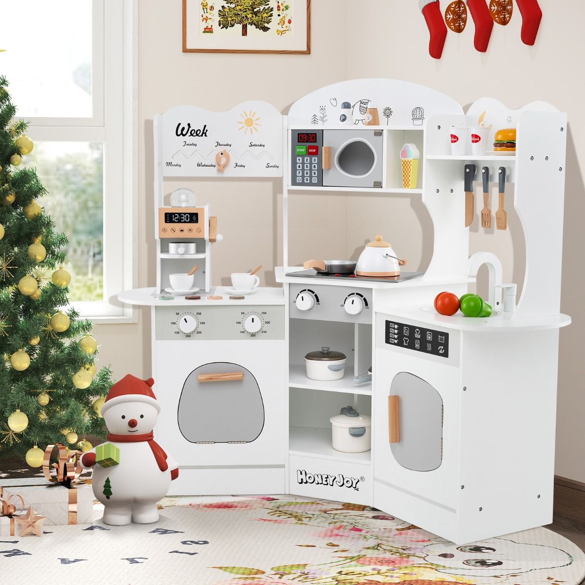 Corner Wooden Play Kitchen | Lights & Sounds | White