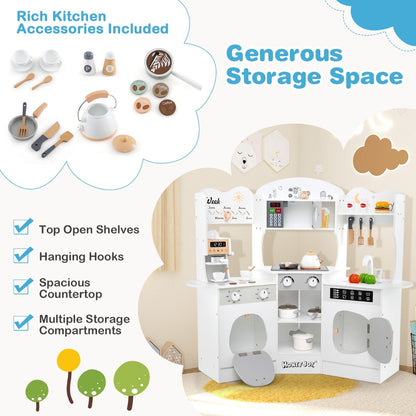 Corner Wooden Play Kitchen | Lights & Sounds | White