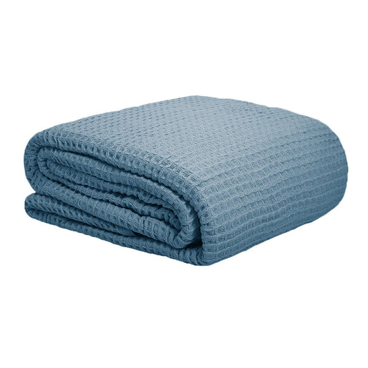 Dusk Blue single-size waffle blanket made of soft cotton, perfect for kids comfort.