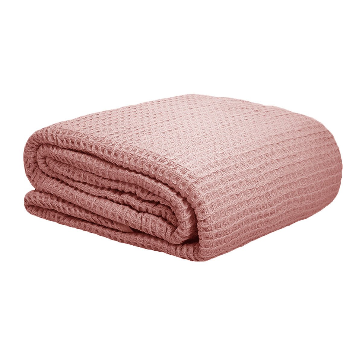 Dusty pink kids waffle blanket provides cozy comfort, ideal for single-size beds.