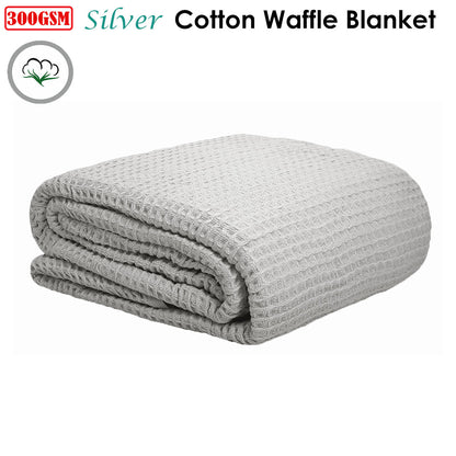 Silver waffle blanket crafted from soft 300GSM cotton ideal for childrens bedding.