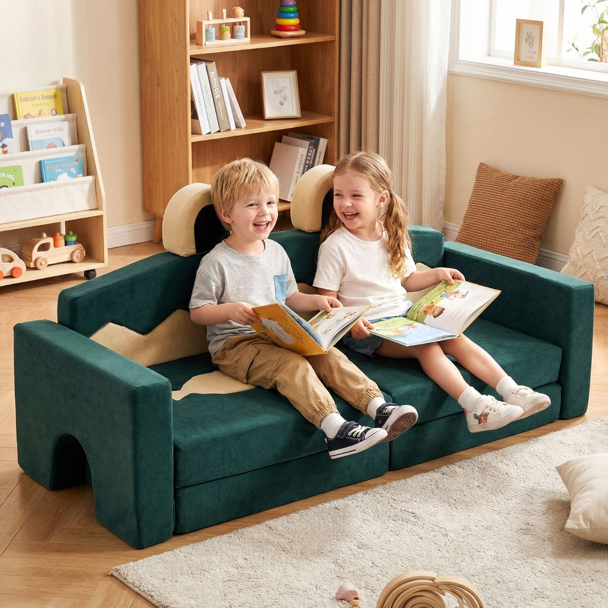 17 Piece Crocodile Green Modular Foam Couch | Kids Play Set