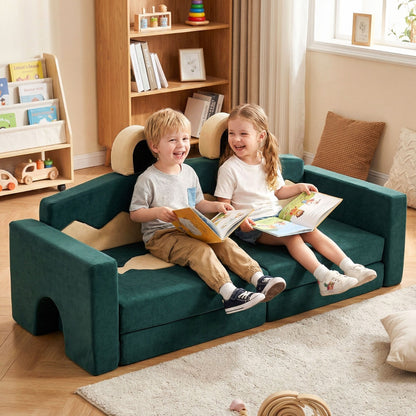 17 Piece Crocodile Green Modular Foam Couch | Kids Play Set