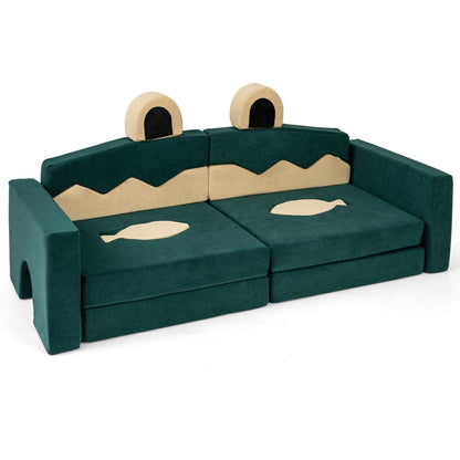 17 Piece Crocodile Green Modular Foam Couch | Kids Play Set