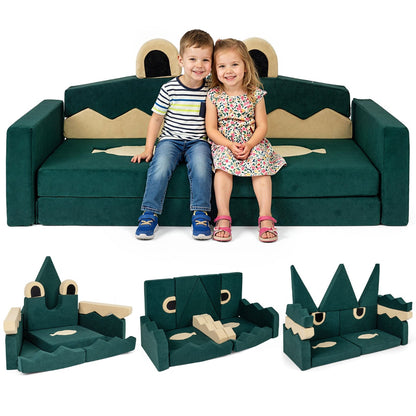 17 Piece Crocodile Green Modular Foam Couch | Kids Play Set