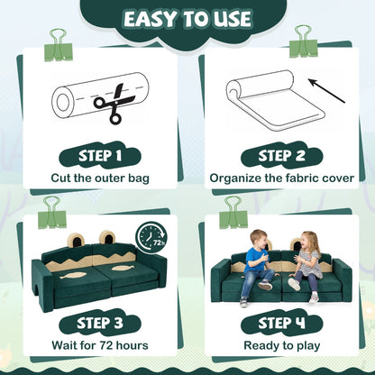 17 Piece Crocodile Green Modular Foam Couch | Kids Play Set