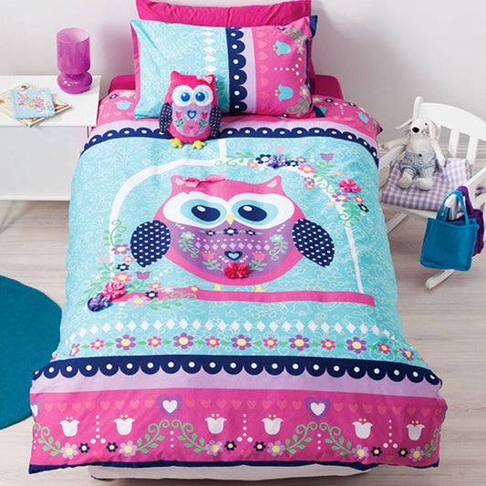 Reversible Owl Quilt Cover Set for Kids - Playful design for cozy bedrooms.