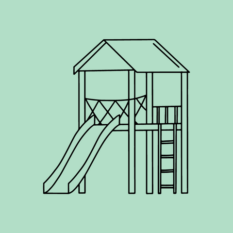 Wooden cubby house with slide