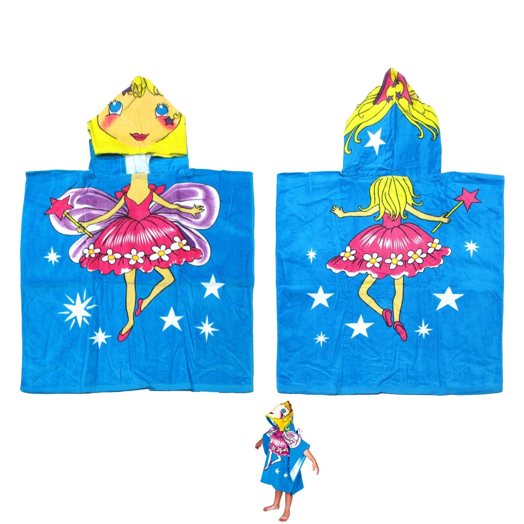 Kids soft cotton fairy hooded towel poncho, perfect for cozy after-bath snuggles and playtime.