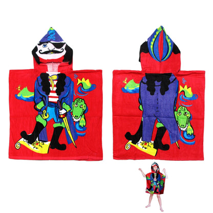 Kids Pirate Hooded Towel Poncho with playful design, ideal for beach or bath time.