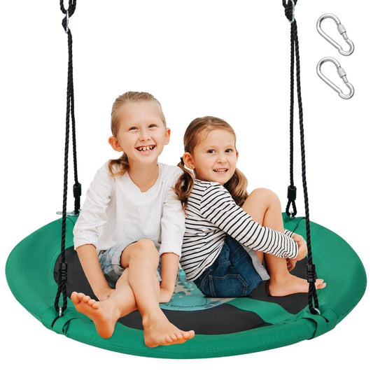 Green Dinosaur Saucer Tree Swing - 100cm kids swing for outdoor fun at home.