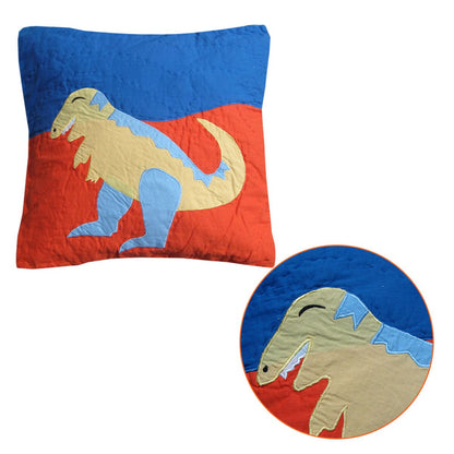 Dinosaur embroidered kids cushion, cotton square pillow for cozy, fun childrens room decor.