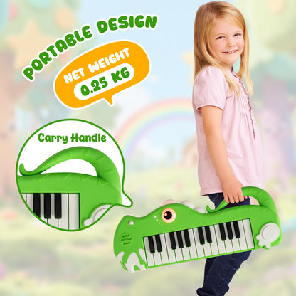 Dinosaur Shape Digital Piano | 25 Keys Built In Music Light Green