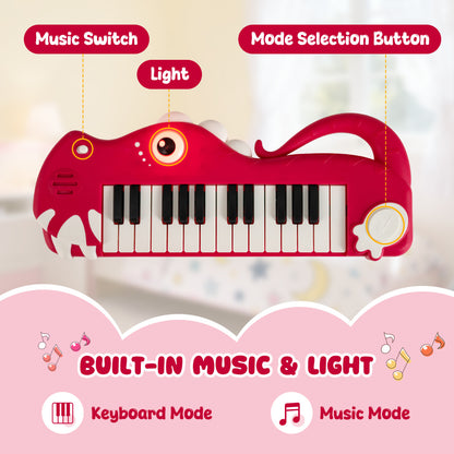 Red Dinosaur Digital Piano | 25 Keys with Music & Lights